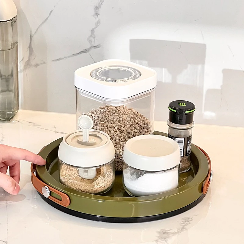 尊慕斯厨房可旋转置物架台面油盐酱醋调味料用品圆形多功能收纳盒