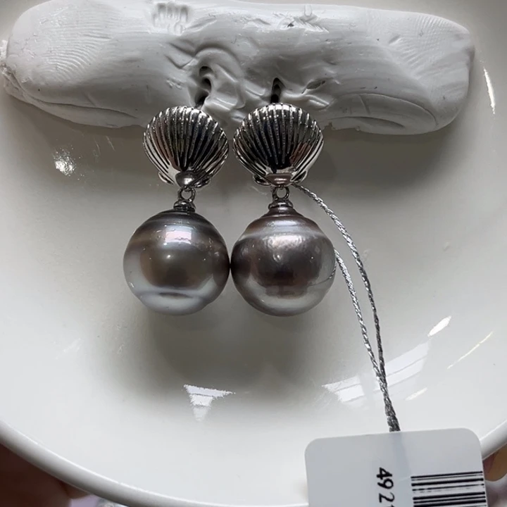 银S925镶嵌耳饰海水珍珠12.9.mm19号