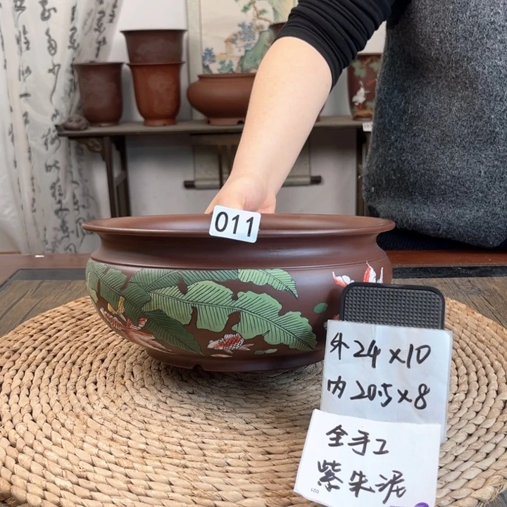 紫砂花盆全手工紫朱泥