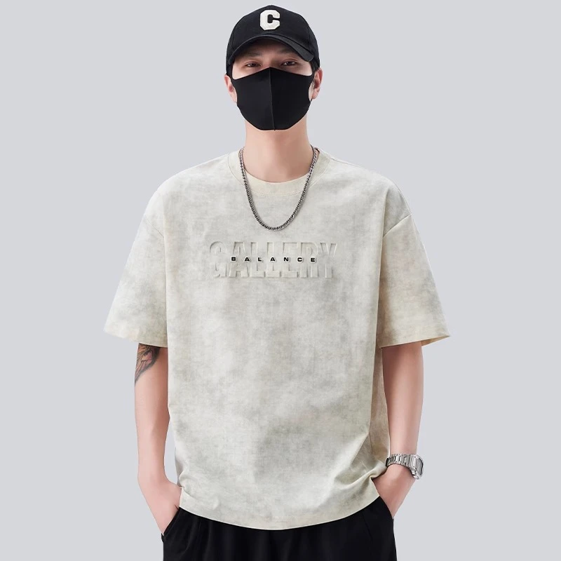 美式扎染短袖t恤男款夏季2025新款宽松圆领上衣男士休闲半袖体恤T