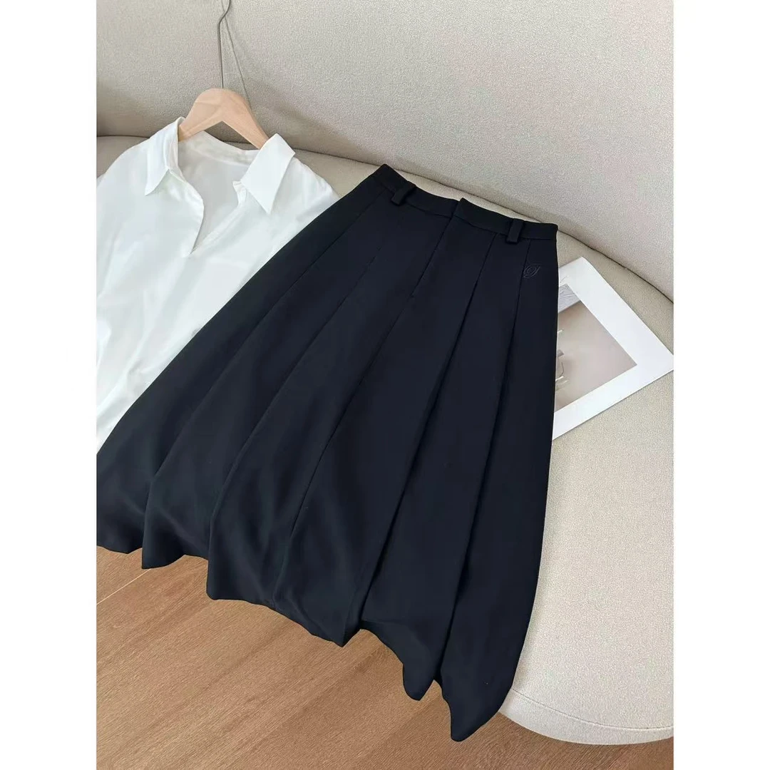 精致刺绣压褶通勤中长款半身裙~AN1592P小静折扣