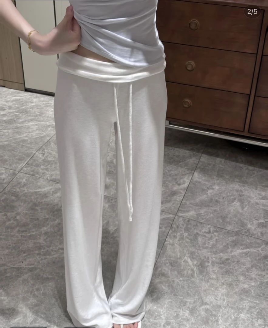 系带垂垂裤直筒窄版针织休闲裤女士丝质松弛新款长裤