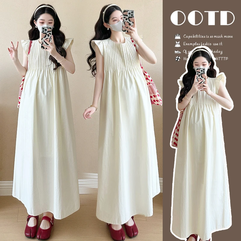【嗒嗒】2025夏季孕妇连衣裙气质大码时尚中长款宽松飞飞袖裙子