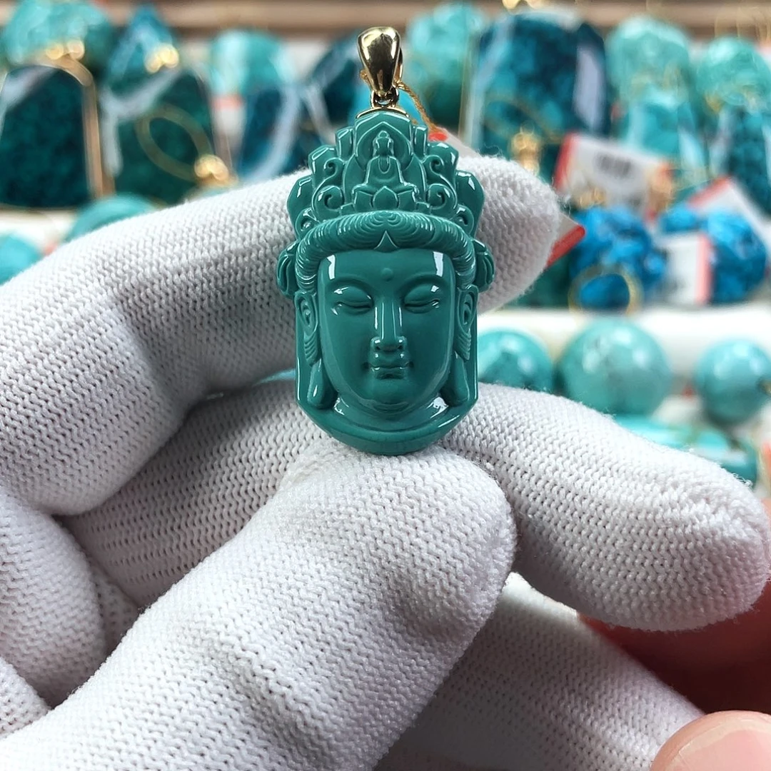 绿松石18K金镶嵌车挂