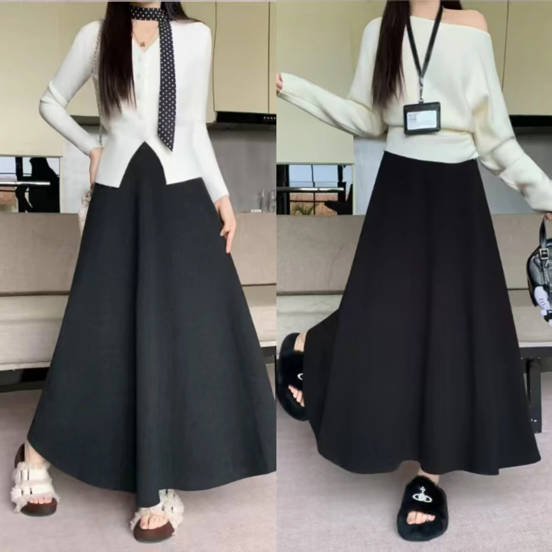 加厚羊绒毛呢大码女装2025秋冬新款百搭高腰A字裙长款半身裙子