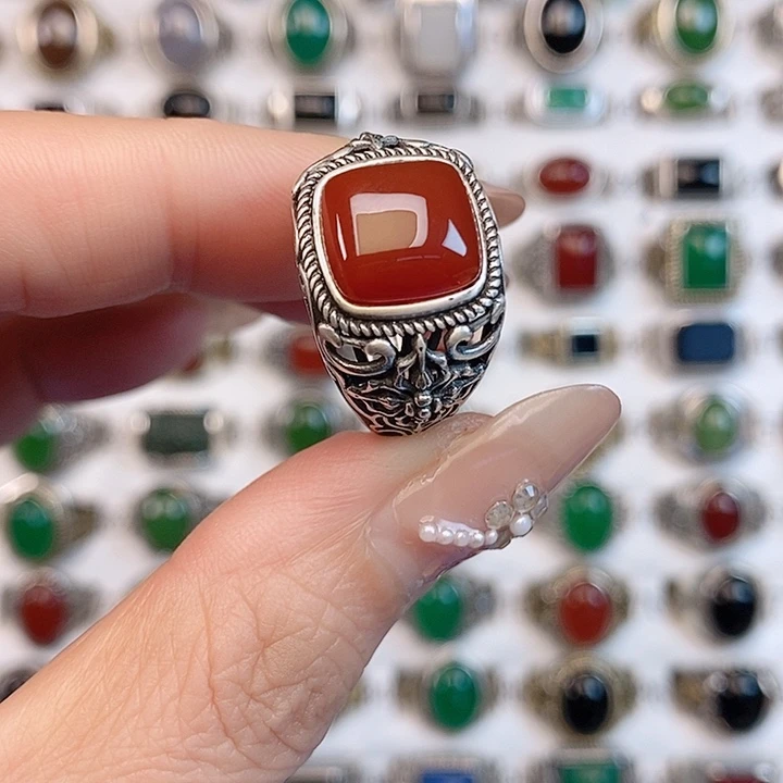 玛瑙/玉髓银S925镶嵌戒指