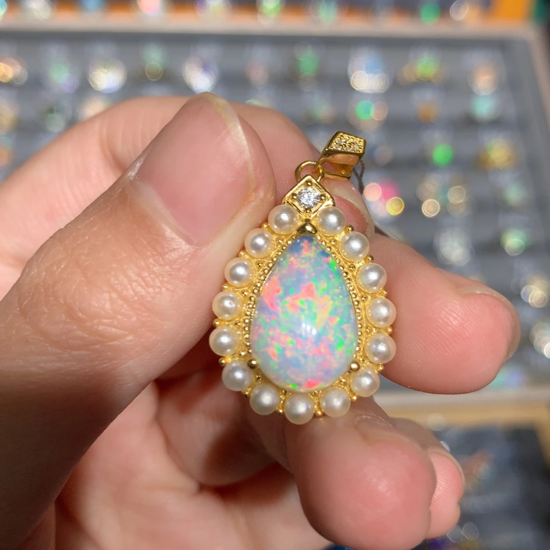 银S925镶嵌欧泊欧泊吊坠y