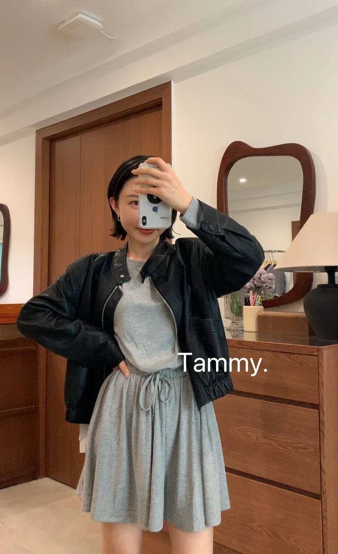 Tammy立领短款宽松显瘦PU皮衣女秋冬外套夹克