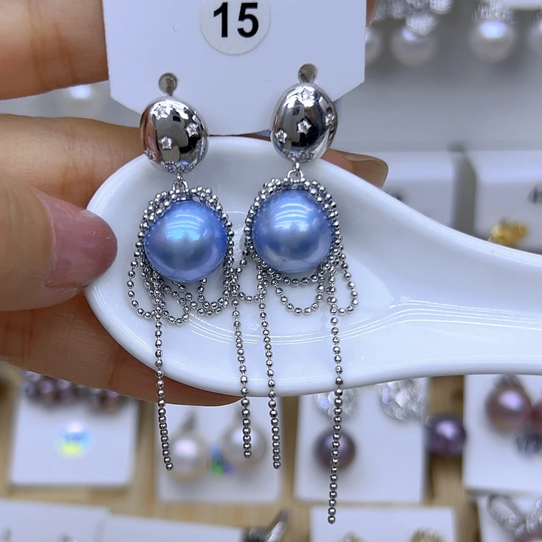 银S925镶嵌耳饰淡水珍珠