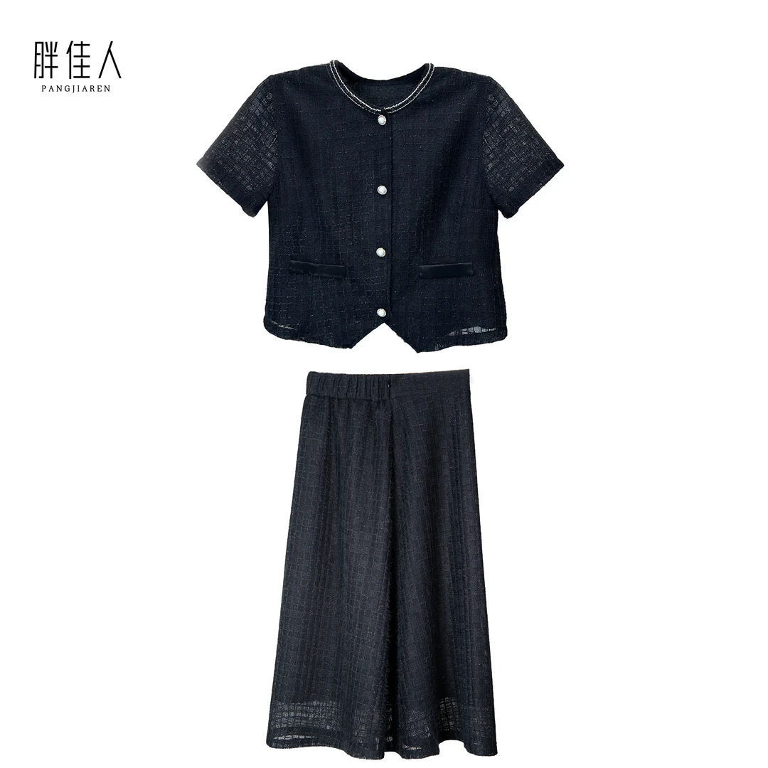 2025夏季新款大码女装气质显瘦时尚百搭圆领小香风套装