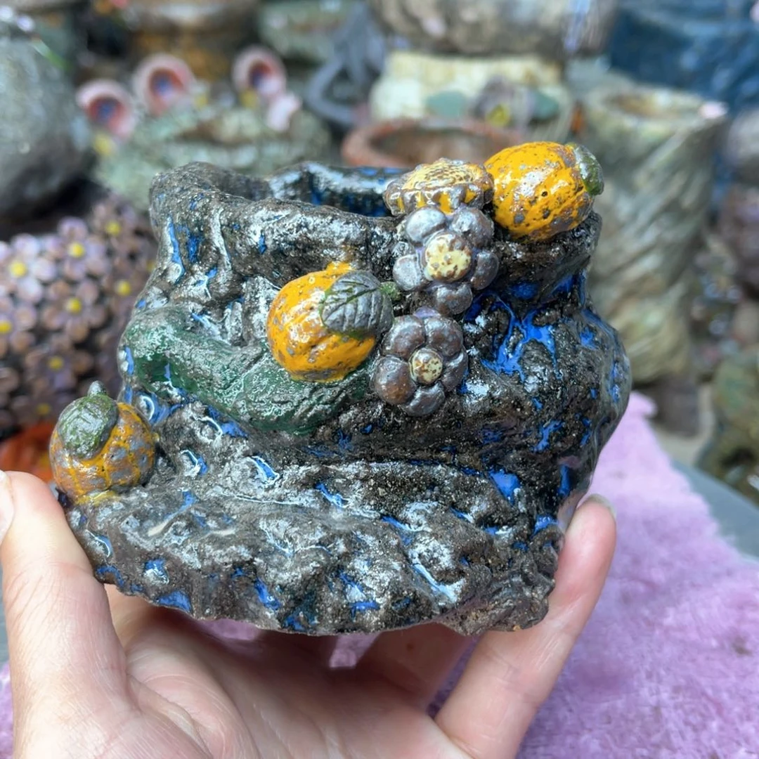 红陶粗砂陶手工花盆