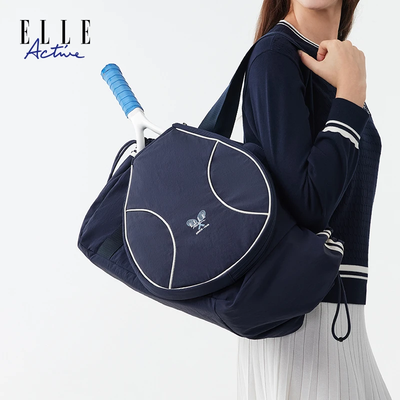 ELLE Active大容量运动包羽毛球网球单肩包时尚女包包简约托特包