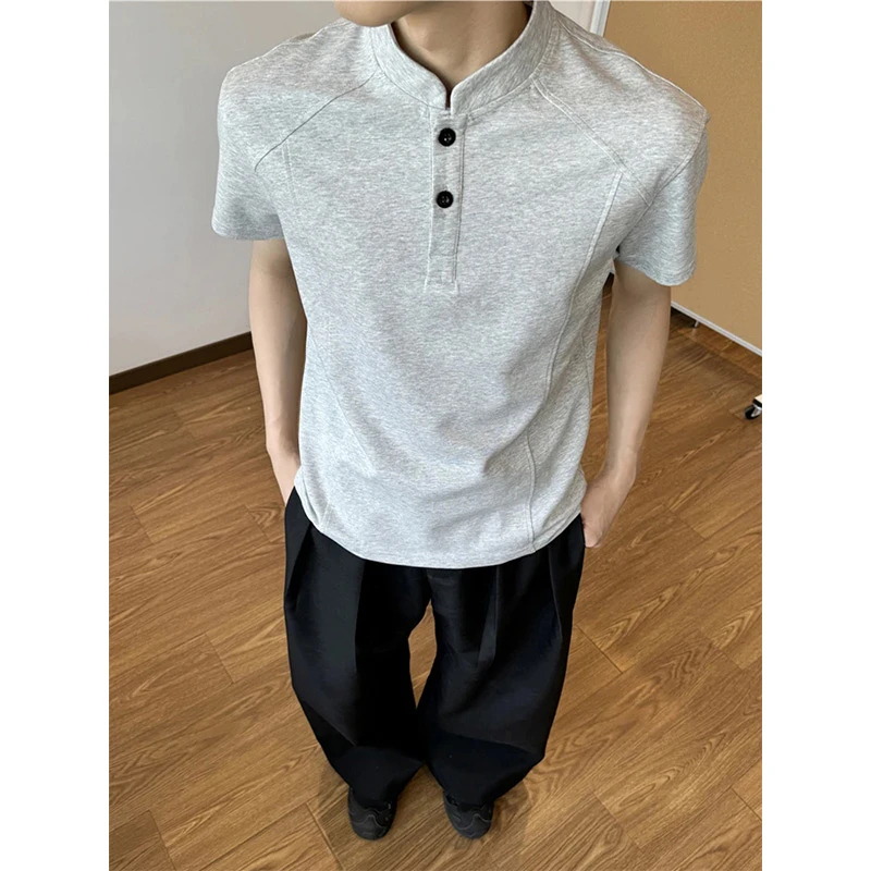 解构cleanfit立领短袖t恤男夏季美式重磅潮牌高街vibe半袖Polo衫