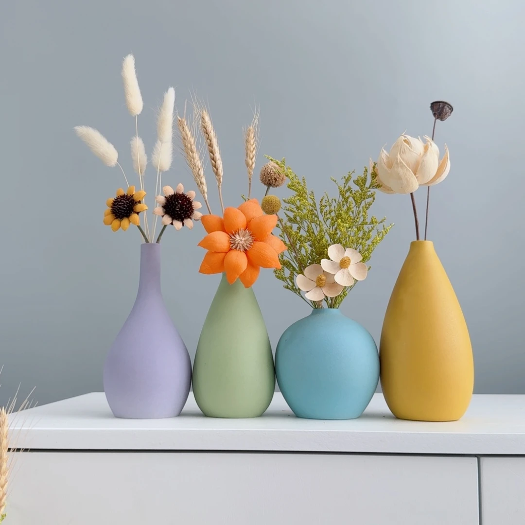 瓷片陶瓷花瓶摆件含花总高约20-30cm