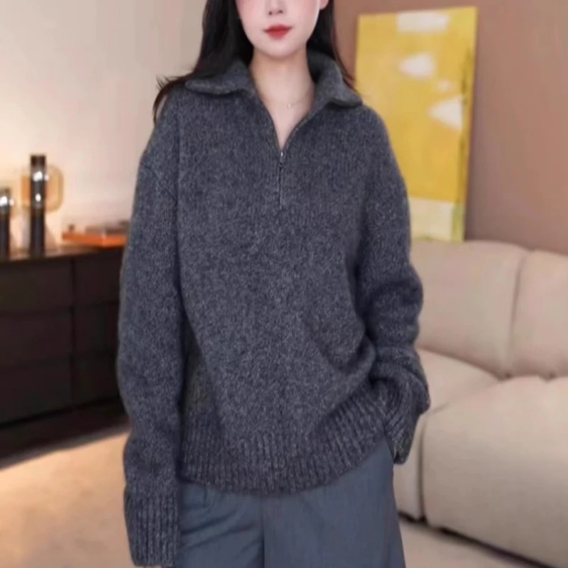 【商场同款】秋冬新款百搭慵懒半开襟拉链针织毛1399761