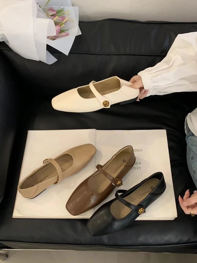 D6929-12百搭浅口软底复古方头玛丽珍法式韩版温柔低跟单鞋