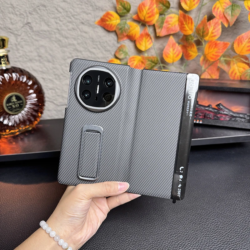 适用于华为MateX6手机壳凯夫拉纹腕带支架镜头全包智能视窗保护套