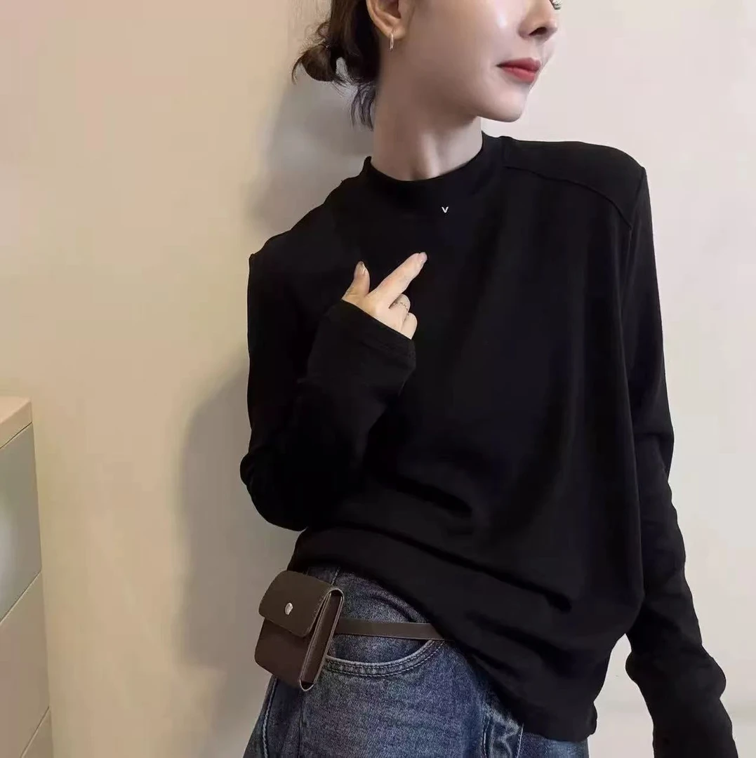 802纯色百搭女士拉绒打底衫