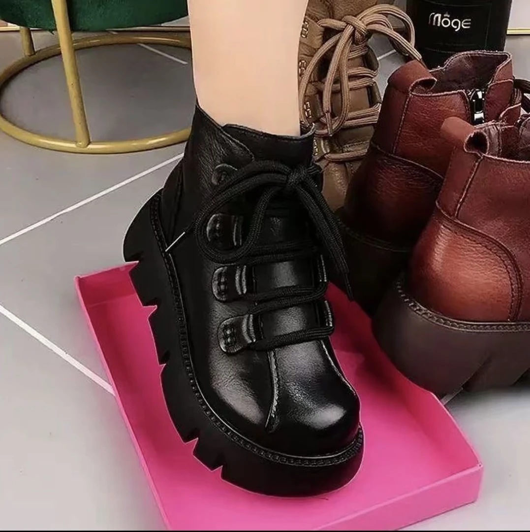 T2025新款女鞋保暖棉鞋厚底雪地靴女冬季加绒加厚小个子马丁靴