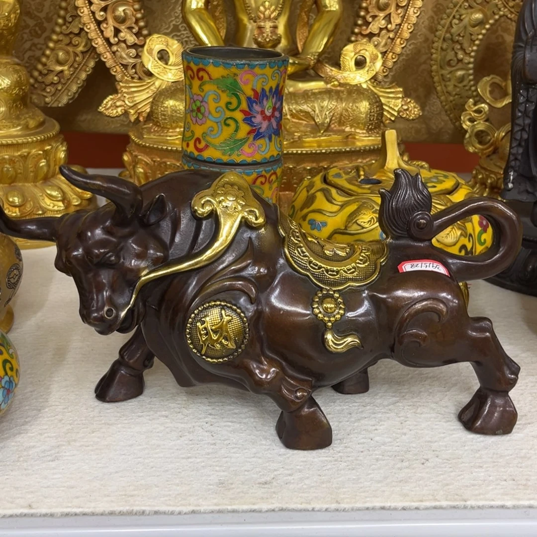 铜纯铜鎏金牛摆件哦哦