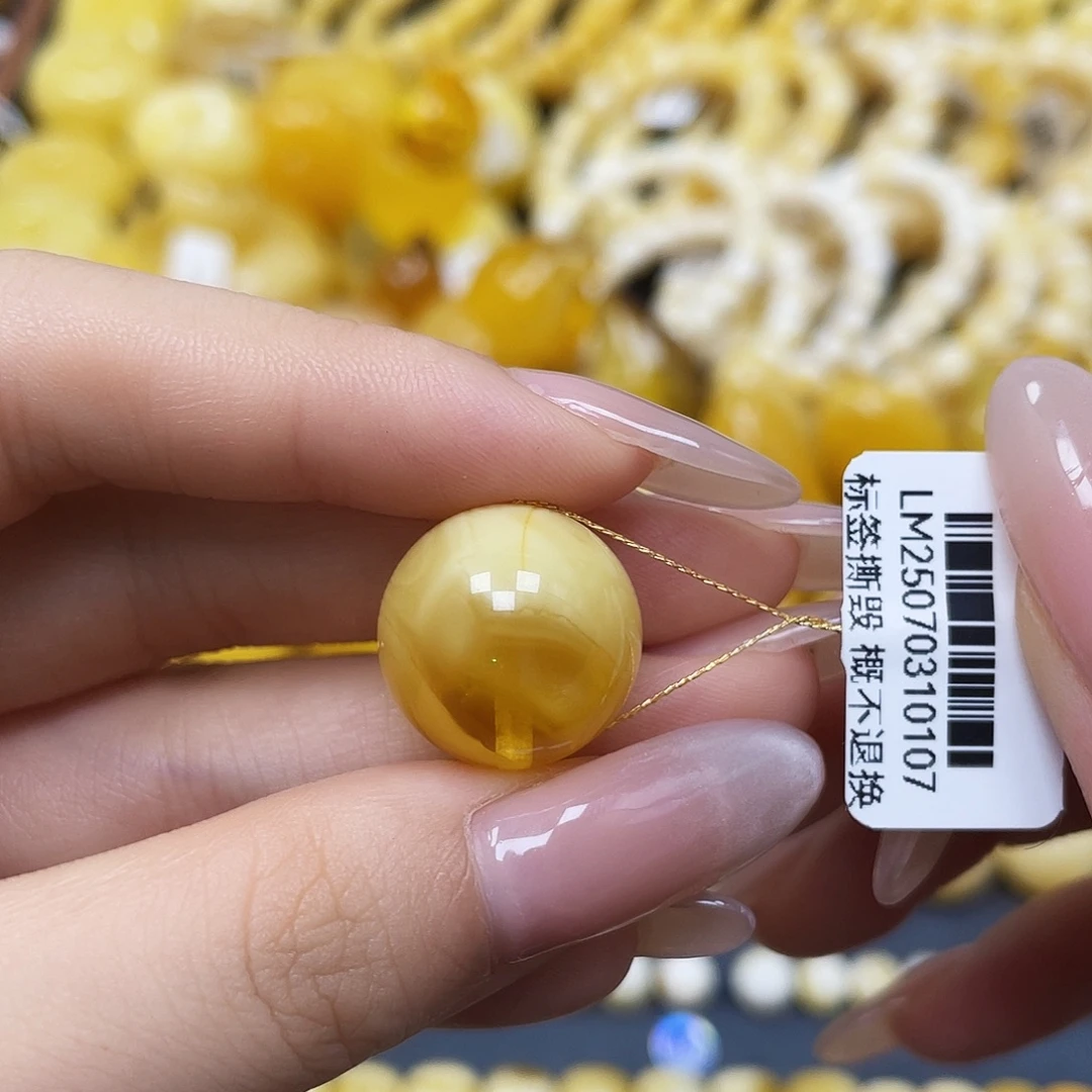 蜜蜡未镶嵌裸石圆珠17.3mm瑕