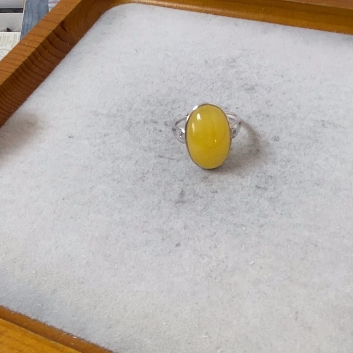 蜜蜡裸石银S925镶嵌戒指