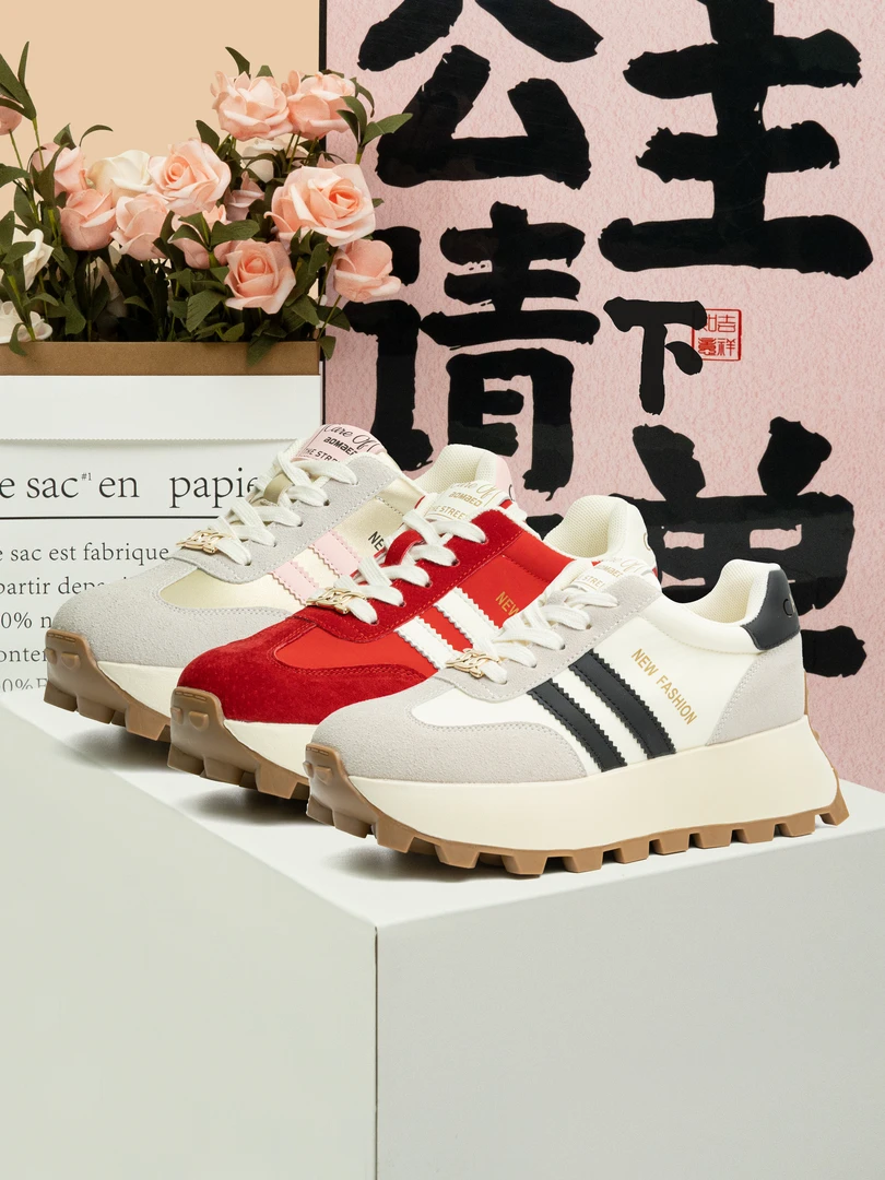 403豆豆底德训鞋百搭厚底鞋2024秋季新款低帮女鞋时尚复古休闲鞋