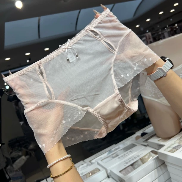 海色贝壳~中腰舒适透气包臀时尚女士性感蕾丝三角内裤