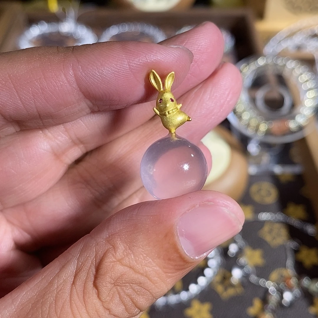 颈饰芙蓉石银S925镶嵌兔子款14mm