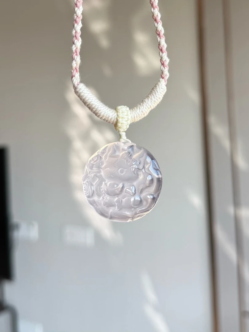 天然粉水晶狐牌项链 手工雕刻编绳项链 粉水晶九尾狐爱情贵人
