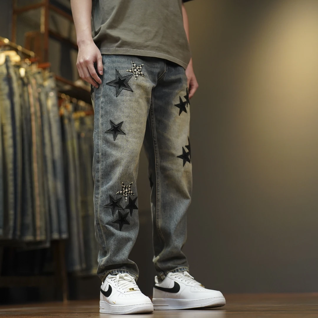 5411-3锥型潮流做旧春季男士美式小直筒牛仔裤