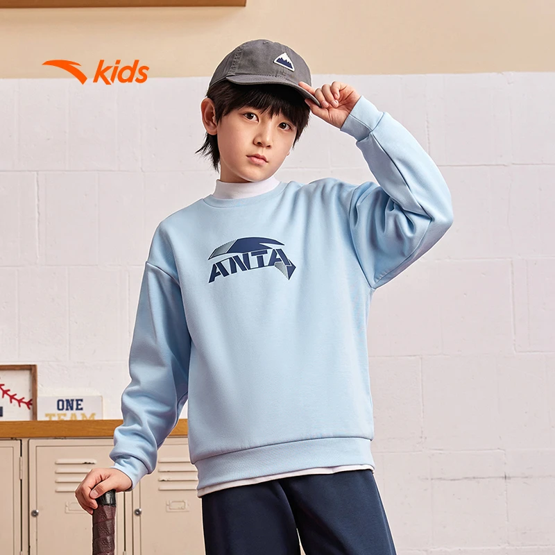 安踏儿童针织套头衫夏上新中性宽松运动保暖圆领卫衣A72447702