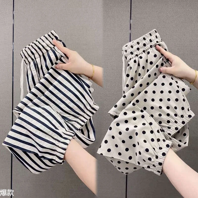 麻九分休闲裤女夏季薄款束脚显瘦哈伦裤高腰宽松速干运动裤