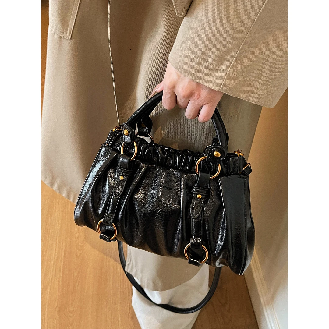 韩国新款小众设计ins百搭小方包2025褶皱气质单肩包女式通勤时尚