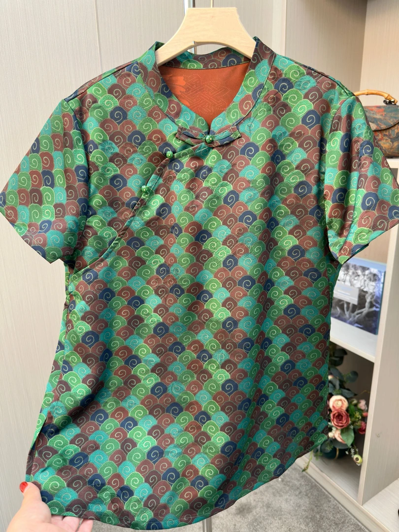 2356款【翡翠云海】新中式国风格子复古衬衫-1