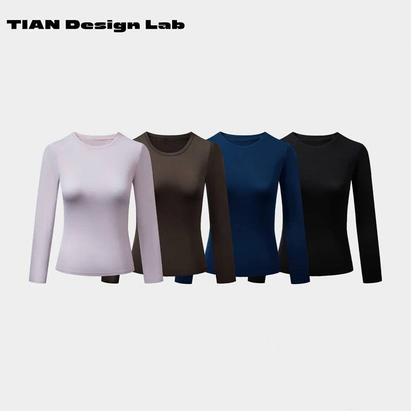 Tian design lab轻薄塑形高弹力修身长袖t恤女秋季运动速干上衣