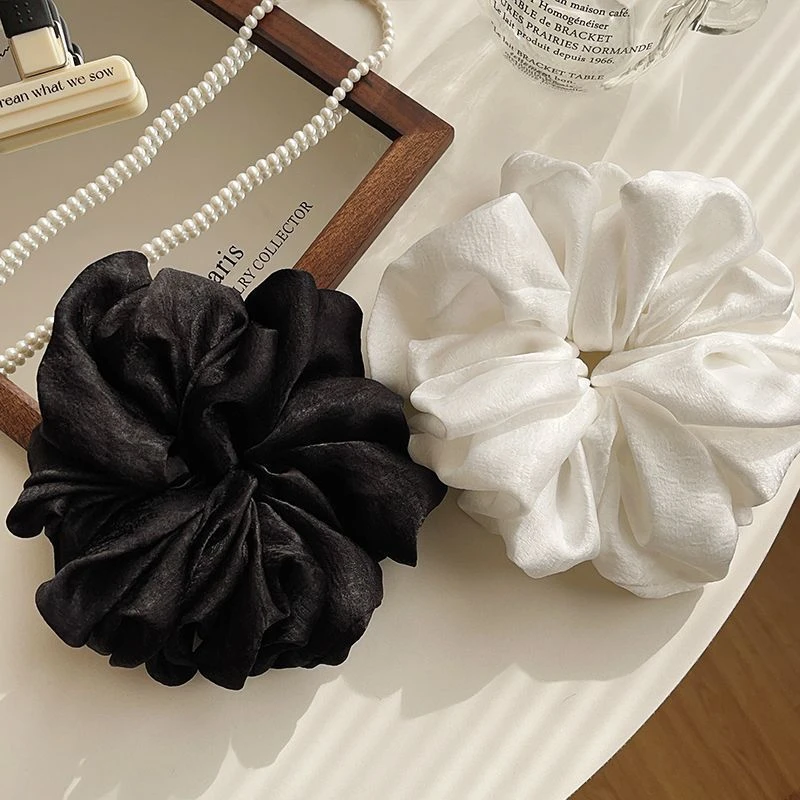 法式复古超大超仙仿真丝褶皱缎面素色大肠发圈高级感轻奢小众头绳