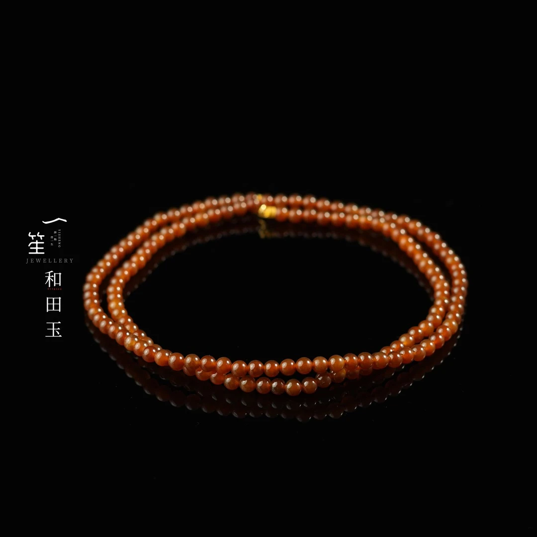 【一笙珠宝】天然和田玉糖料小米链18k金镶嵌约4mm DY7067