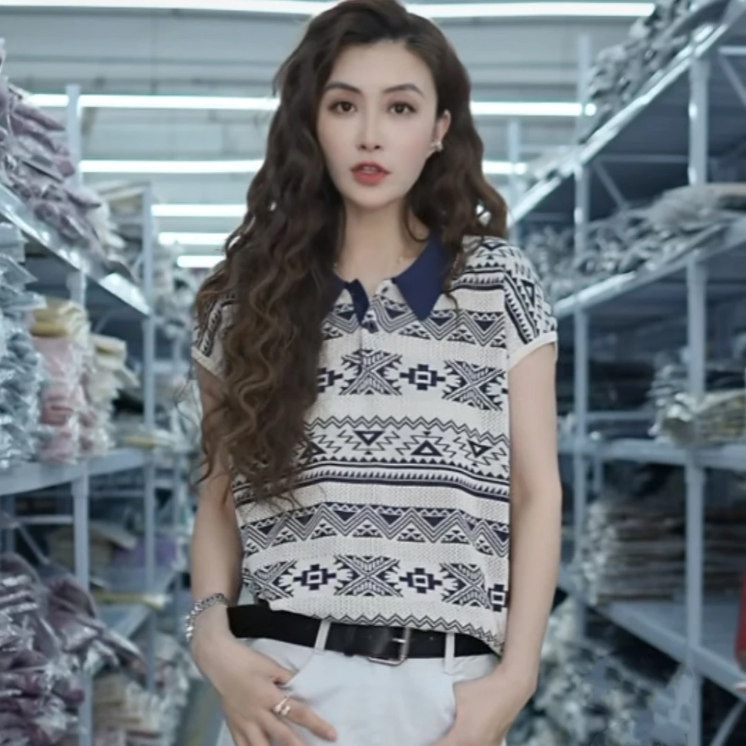 【晴晴精选】欧货新款时尚翻领复古提花气质高级减龄针织衫A684#