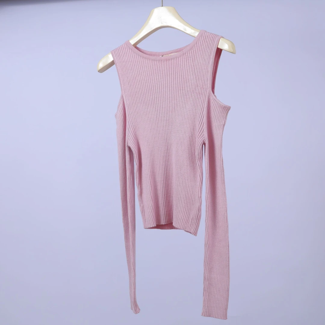 R-00505 舒适软糯！春秋女士时尚简约纯色修身显瘦短款针织衫