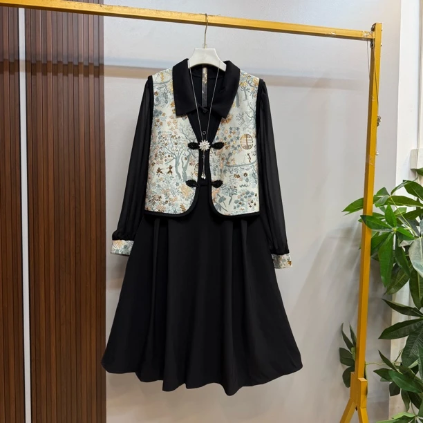 新款大码女装时尚气质微胖新中式洋气复古氛围感显瘦套装