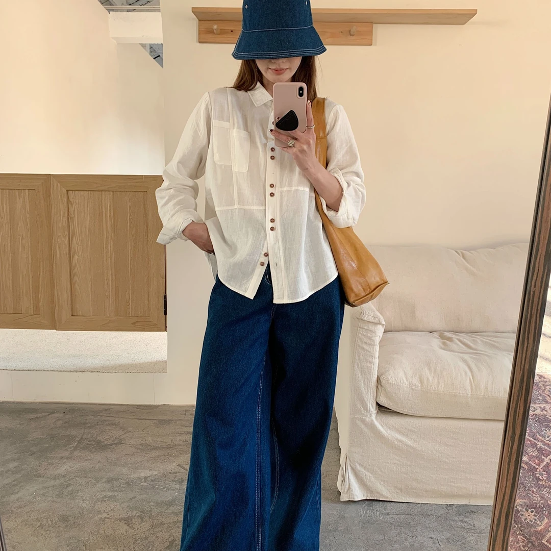 文艺复古立领长袖衬衫女早春新款内搭打底衫百搭上衣外穿宽松衬衣