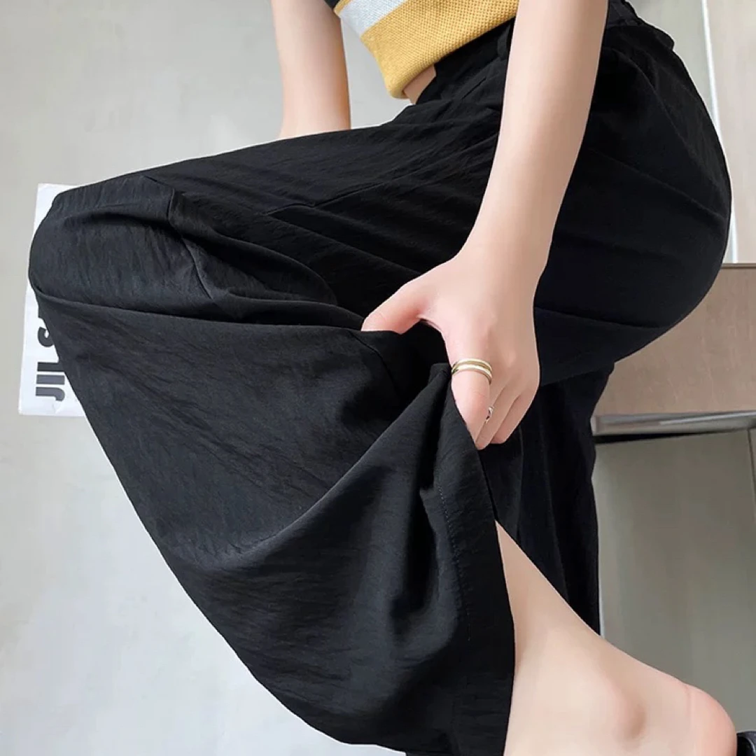 黑色阔腿裤女薄款宽松垂感慵懒阔腿裤A321