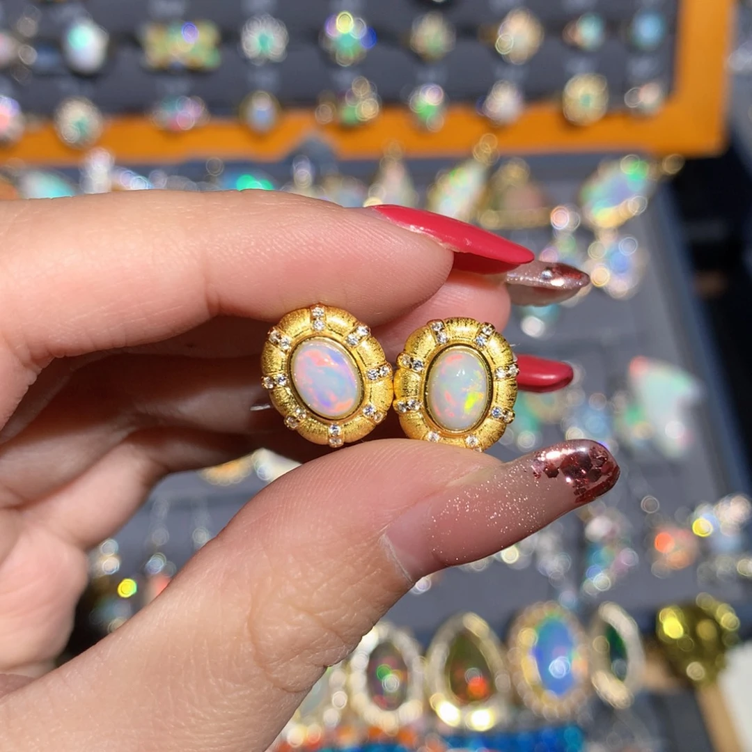 银S925镶嵌欧泊欧泊耳饰y