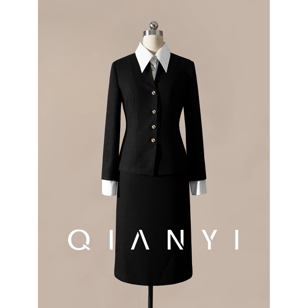 纤屹气质通勤百搭轻奢高级感上衣外套半裙时尚黑色女款时尚套装
