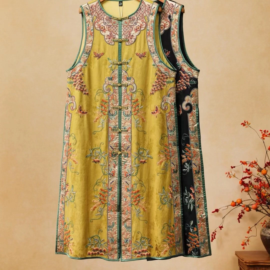 【芳菲】民族风刺绣长款马甲两色253701