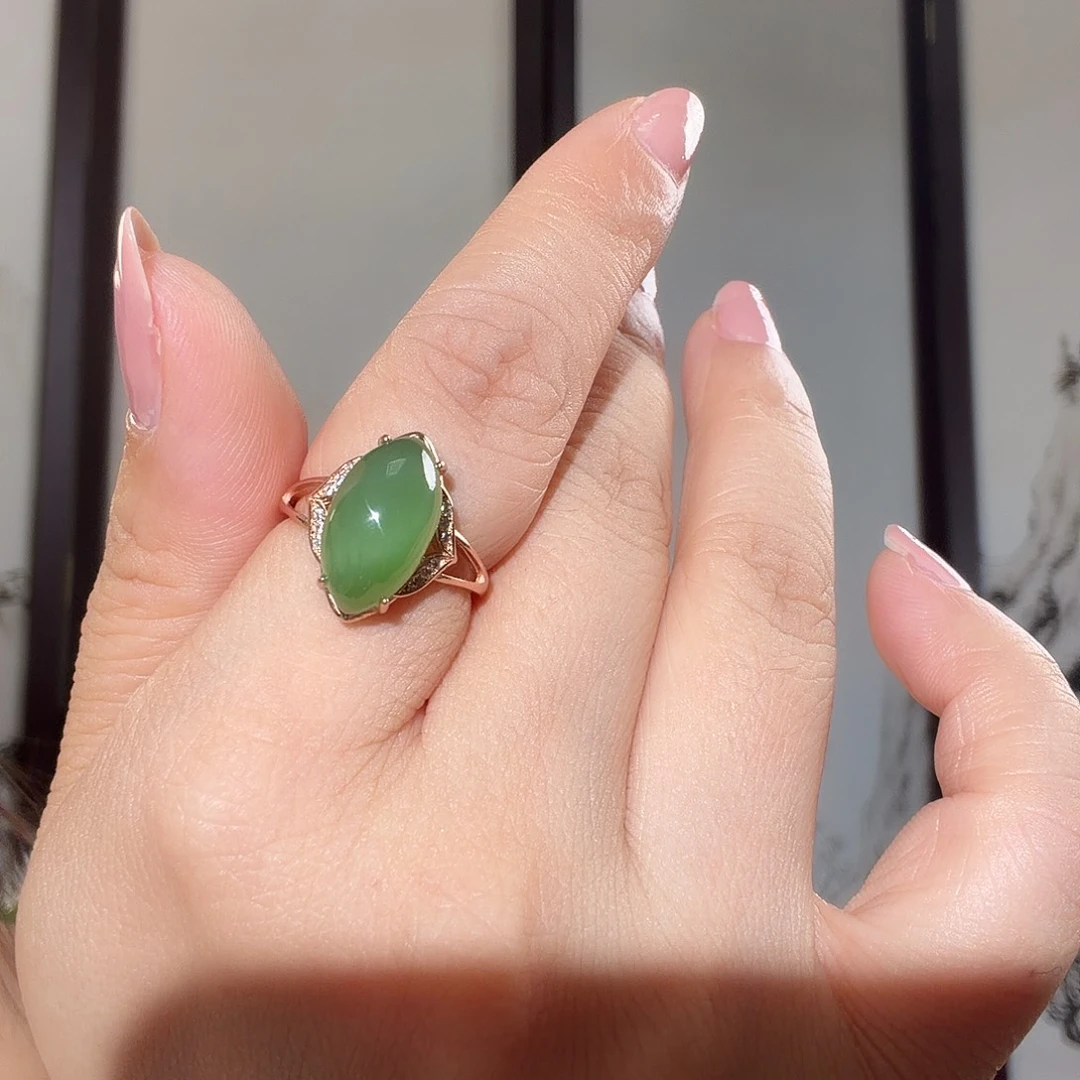 和田玉（碧玉）银S925镀金镶嵌戒指