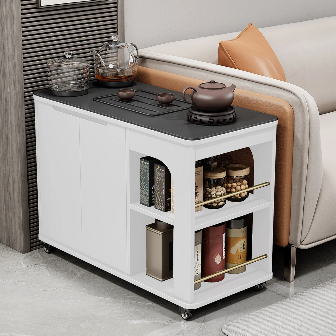 现代实木小边几多功能移动小推车沙发泡茶几小户型岩板角几茶吧几