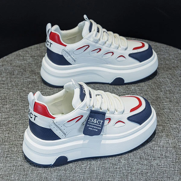 欧洲站学生休闲鞋女2025春秋款松糕厚底百搭超高运动拼色软底板鞋