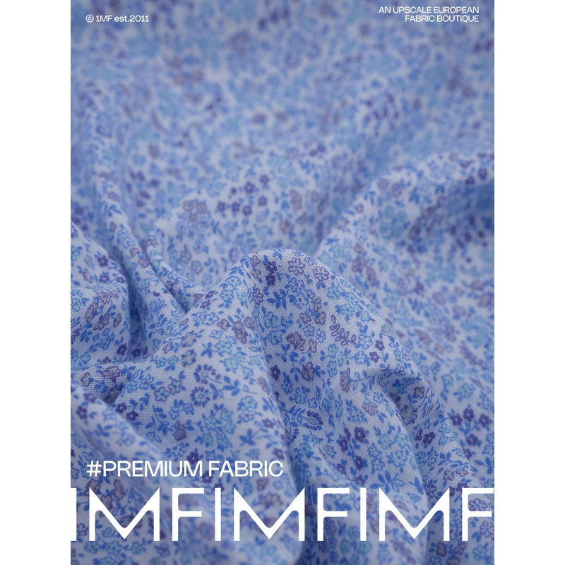 1MF 小花布 棉质双层蓝色调印花服装布料透气夏 幅宽110CM
